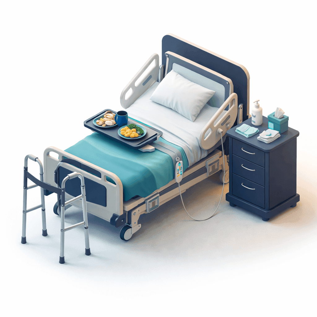 Hospital bedside showing basic patient care elements